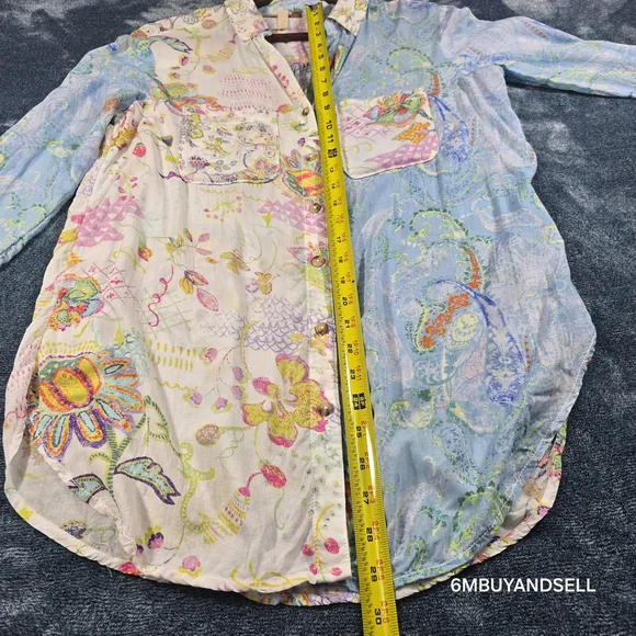 Anthropologie Pilcro Blue Floral Button Up Shirt Women's‎ XS Boho Blouse - Picture 10 of 12